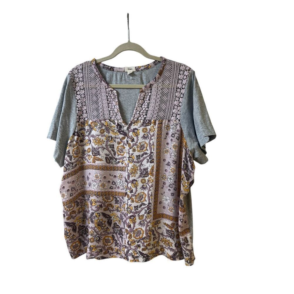 Anthropologie Top By Tiny Patchwork Front Sz 1x - image 1